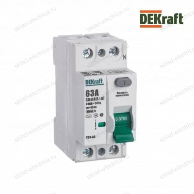 Выключатель дифференциального тока (ВДТ) 2P 63А 30мА тип AC УЗО-03 6кА