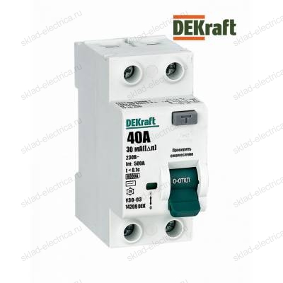 Выключатель дифференциального тока (ВДТ) 2P 40А 30мА тип AC 6кА УЗО-03