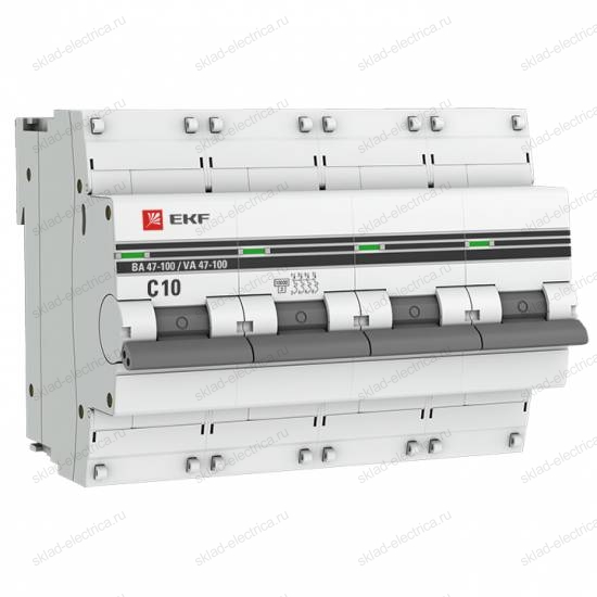 Автоматический выключатель 4P 10А (C) 10kA ВА 47-100 EKF PROxima