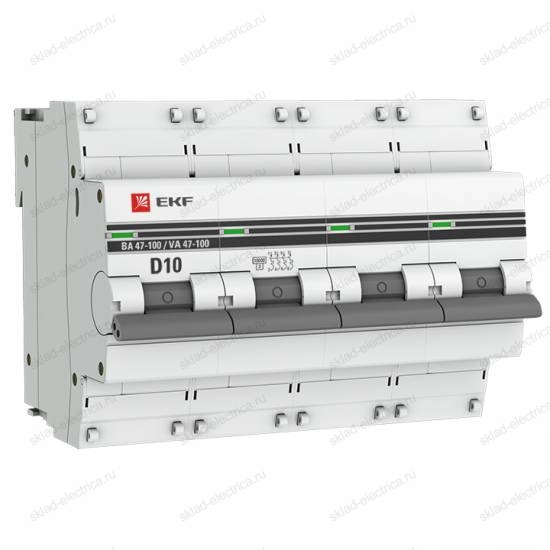 Автоматический выключатель 4P 10А (D) 10kA ВА 47-100 EKF PROxima