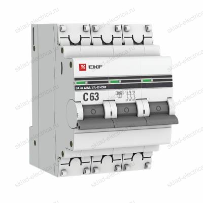 Автоматический выключатель 3P 63А (C) 6кА ВА 47-63M без теплового расцепителя EKF PROxima
