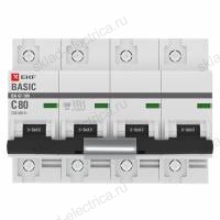 Автоматический выключатель 4P 80А (C) 10kA ВА 47-100 EKF Basic