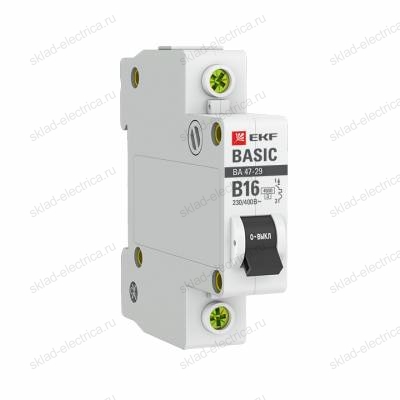 Автоматический выключатель 1P 16А (B) 4,5кА ВА 47-29 EKF Basic