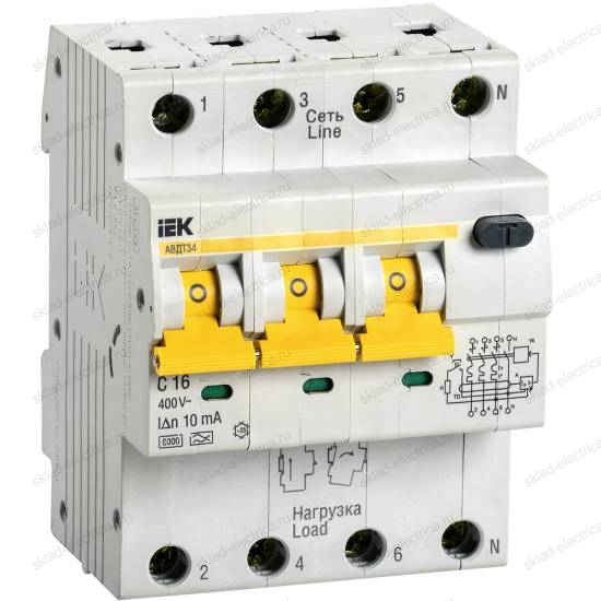 KARAT Автоматический выключатель дифференциального тока АВДТ 34 C16 10мА тип A IEK