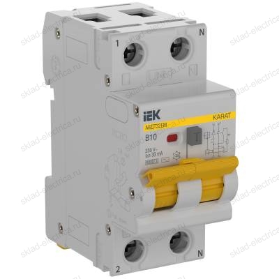 KARAT Автоматический выключатель дифференциального тока АВДТ32EM 1P+N B10 30мА тип AC IEK
