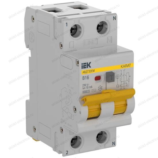 KARAT Автоматический выключатель дифференциального тока АВДТ32EM 1P+N B16 10мА тип AC IEK