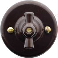 Выключатель поворотный (2-х клавишный) с коричневой керамической ручкой в коричневом керамическом корпусе