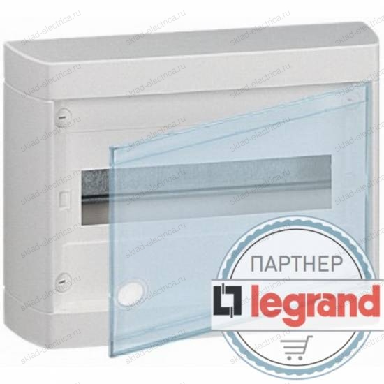 Щит Legrand Nedbox накладной на 12 (+1) модулей (1х12) с шинами N+PE с прозрачной дверью