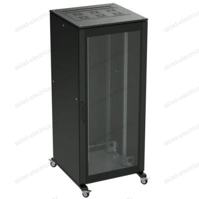 Напольный шкаф 24U 600х800 двери стекло/сплошная, укомплектован вводом и заглушками RAL9005