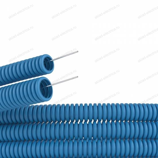 Труба гофрированная ППЛ 16 мм с протяжкой тяжелая синяя (100м) 