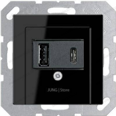 USB розетка для зарядки мобильных устройств тип А и USB тип С макс.3000 мА, черный Jung-А