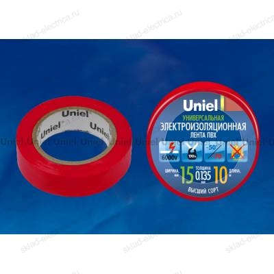 UIT-135P 10/15/01 RED Изоляционная лента Uniel 10м, 15мм, 0,135мм, 1шт, цвет Красный