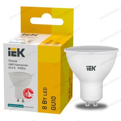 Лампа светодиодная ALFA PAR16 софит 8Вт 230В 4000К GU10 (6шт) IEK