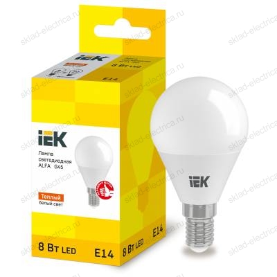 Лампа светодиодная ALFA G45 шар 8Вт 230В 3000К E14 (6шт) IEK