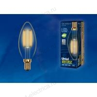 LED-C35-5W/GOLDEN/E14 GLV21GO Лампа светодиодная Vintage. Форма «свеча», золотистая колба. Картон. ТМ Uniel
