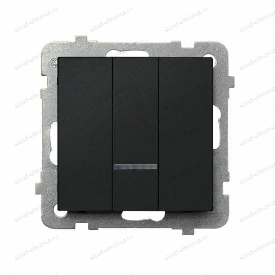Ospel Sonata черный металлик выключатель 3-клавишный с подсветкой, без рамки