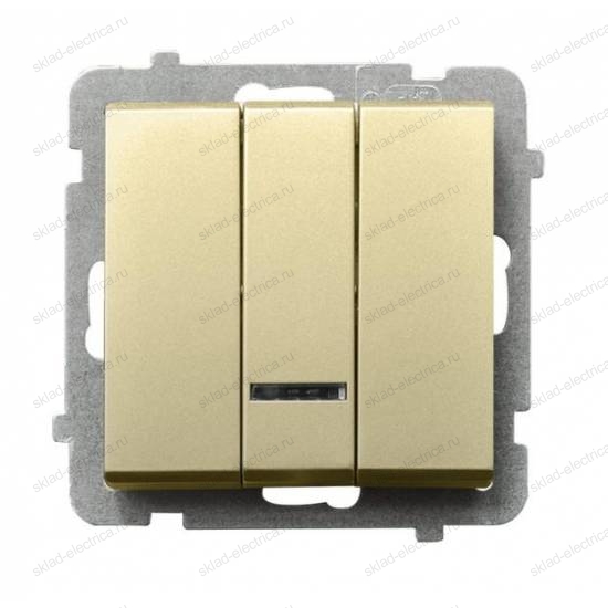 Ospel Sonata шампанский золотой выключатель 3-клавишный с подсветкой, без рамки