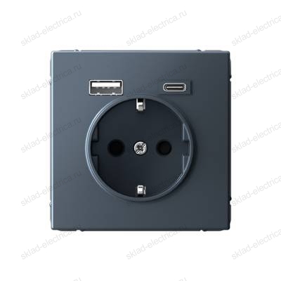 РОЗЕТКА 16 А с 2 USB А+С, 5 В, 1 порт 2,4/3,0 А, 2 порта 1,5 А , ArtGallery, цвет Грифель, GAL000732