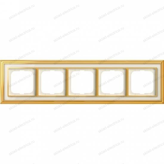 Рамка ABB Dynasty пятиместная (латунь полированная, белое стекло)