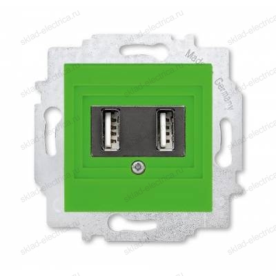 Розетка USB 2-ая (для подзарядки), цвет Зеленый/Дымчатый черный, Levit