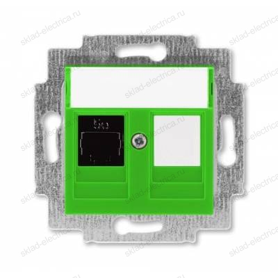 Розетка компьютерная 1-ая кат.5е, RJ-45 (интернет), цвет Зеленый/Дымчатый черный, Levit