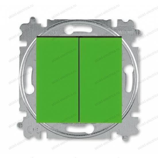 Выключатель 2-клавишный; кнопочный, цвет Зеленый/Дымчатый черный, Levit