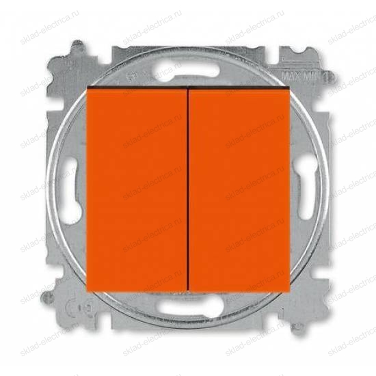 Выключатель 2-клавишный проходной (с двух мест), цвет Оранжевый/Дымчатый черный, Levit