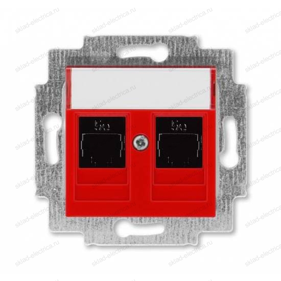 Розетка компьютерная 2-ая кат.6, RJ-45 (интернет), цвет Красный/Дымчатый черный, Levit