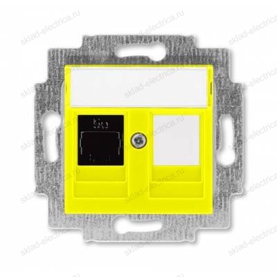 Розетка компьютерная 1-ая кат.5е, RJ-45 (интернет), цвет Желтый/Дымчатый черный, Levit