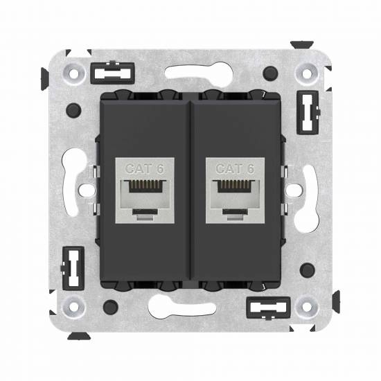 DKC Avanti Компьютерная розетка RJ-45 без шторки в стену, кат.6 двойная экранированная, Черный матовый