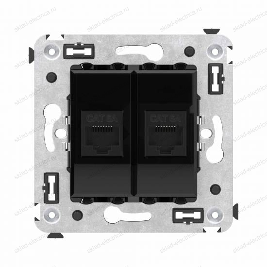 DKC Avanti Компьютерная розетка RJ-45 без шторки в стену, кат.6А двойная, Черный квадрат