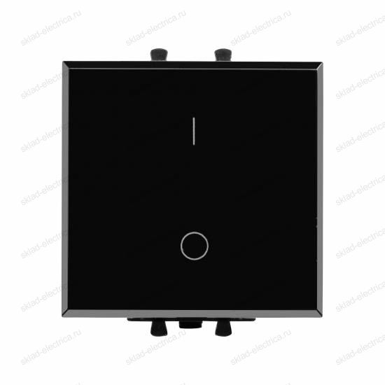 Выключатель двухполюсный одноклавишный модульный, Avanti DKC "Черный квадрат", 2 модуля