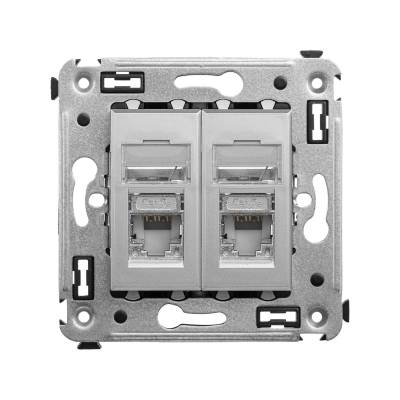 Компьютерная розетка RJ-45 в стену, кат.5e двойная экранированная,Avanti DKC "Закаленная сталь"