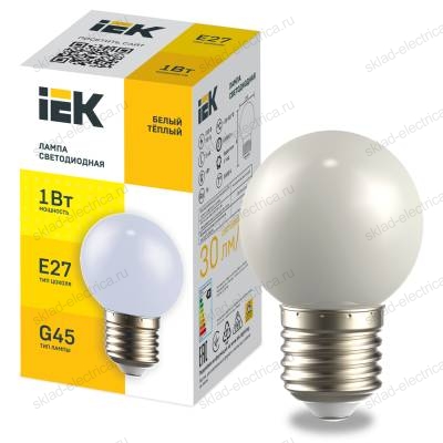 LIGHTING Лампа светодиодная декоративная G45 шар 1Вт 230В теплый белый E27 IEK