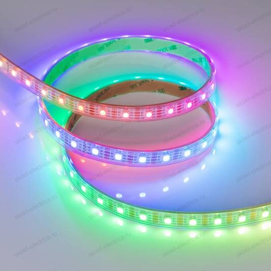 Светодиодная лента герметичная SPI-P-B60-12mm 5V RGB-PX1-BPT (12 W/m, IP66, 5060, 5m) (Arlight, бегущий огонь)