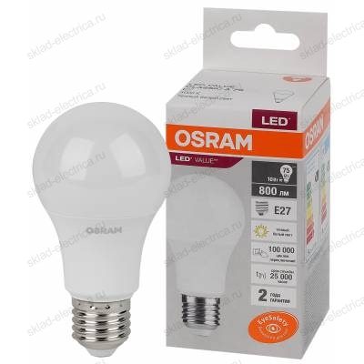 Лампа светодиодная OSRAM LED-Value 10 Вт E27 3000К 800Лм 220 В Грушевидная