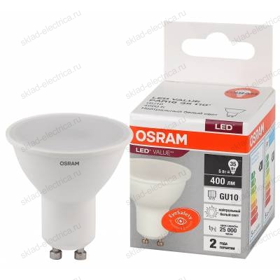 Лампа светодиодная OSRAM LED-Value 5 Вт GU10 4000К 400Лм 220 В