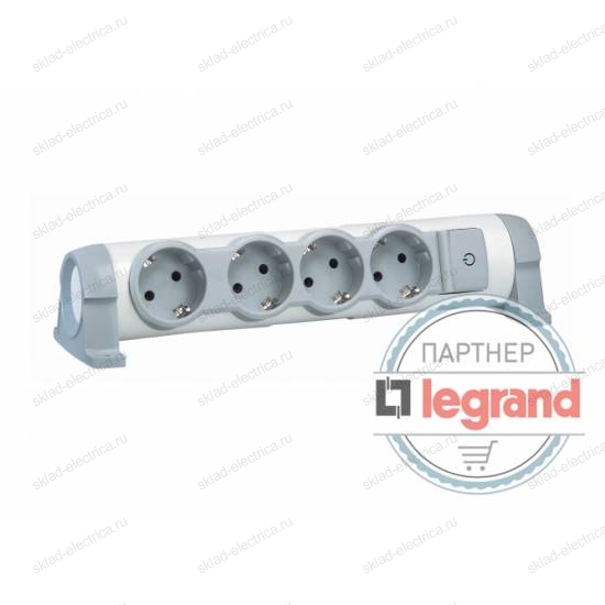 Legrand "Комфорт" Удлинитель 4 розетки с/з, без шнура, 3500W, фиксируемый поворотный блок 695829