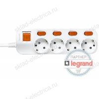 Удлинитель 4 поста Legrand Anam e-Fren с выключателем+ индивидуальным выкл, 4,5м, 16A L855962C4