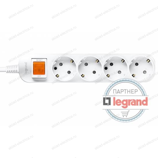 Удлинитель 4 поста Legrand Anam e-Fren с выключателем, 2,5м, 16A L855961C2