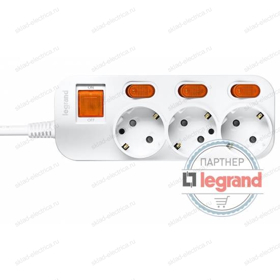 Удлинитель 3 поста Legrand Anam e-Fren с выключателем+ индивидуальным выкл, 1,5м, 16A L855962B1