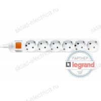 Удлинитель 6 постов Legrand Anam e-Fren с выключателем, 2,5м, 16A L855961E2